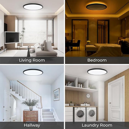 Matane 15.4in Dimmable LED Flush Mount Ceiling Light with Night Light, 36W Ceiling Lighting Fixture, 3000K/4000K/5000K Selectable, Low Profile Ceiling Lights for Bedroom, Kitchen, Hallway, Black