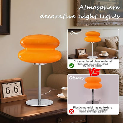 Mid Century Modern Lamp for Nightstand Table Lamp for Bedroom, Dimmable Retro Egg Tart Bedside Small Lamps,Unique Home Mushroom Decor Aesthetic Cute Table Lamps nightstand lamp