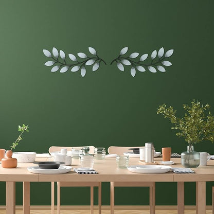 Zhengmy 2 Pieces Metal Tree Leaf Wall Decor Vine Olive Branch Leaf Wall Art Living Room, Hallway Wall Decor Outdoor Decoration(Retro White)