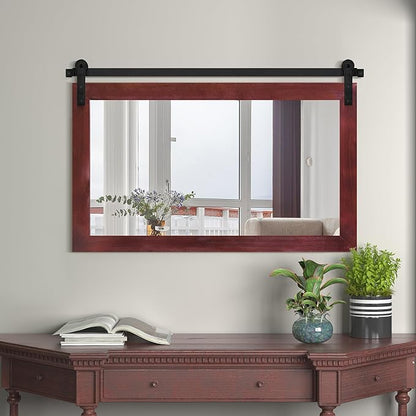COGOOD Farmhouse Bathroom Mirror - 41" x 30" Rustic Barn Door Mirror for Living Room, Entryway, Bedroom, Vanity Wall Decor (Espresso)