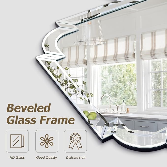 Chende Large Mirrors for Wall Decor, 40''x28'' Big Living Room Mirror with Scalloped Corner Beveled Edge, Elegant Accent Mirror for Entryway, Dining Room, Hallway, Mantel