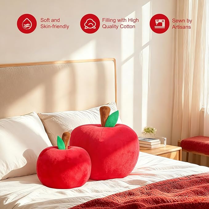 LANPU Cute Apple Shaped Plush Pillow – Soft Fruit Cushion for Couch, Sofa, or Bed, Adorable Decorative Throw Pillow for Room, Living Room & Home Decor (8 Inch, Red)