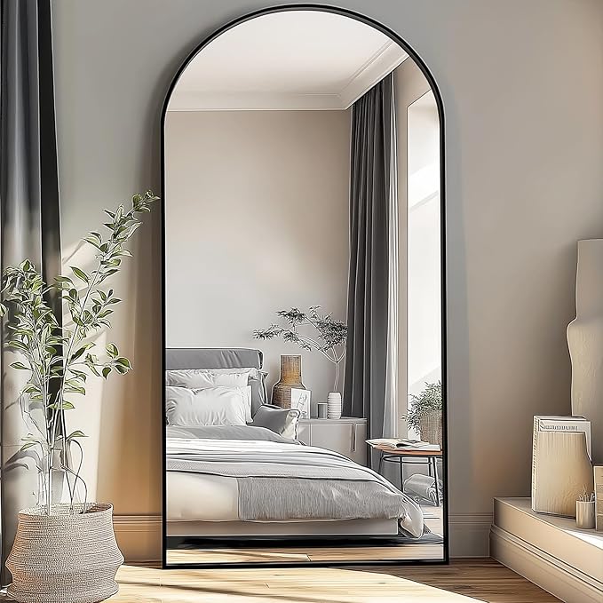 76''x34'' Arched Floor Mirror, Full Body Mirror with Stand, Modern & Contemporary Design, Aluminum Alloy Frame (Black)