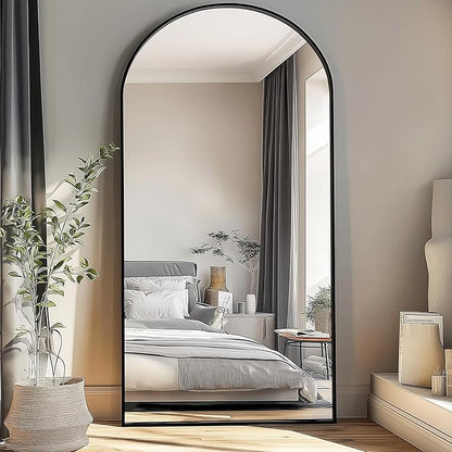 76''x34'' Arched Floor Mirror, Full Body Mirror with Stand, Modern & Contemporary Design, Aluminum Alloy Frame (Black)
