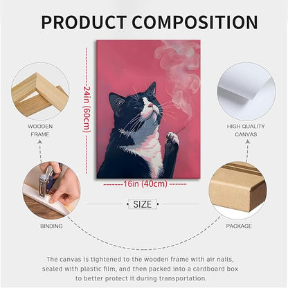 Yaneiro Funny cat canvas wall art, bathroom wall decor Black Cat A 16x24 inch Wrapped Canvas