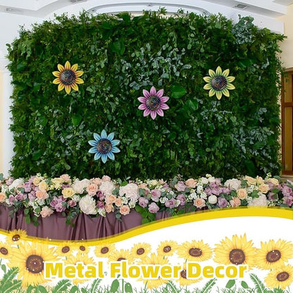 Redvigh Metal Flower Wall Art Decor 4PCS, Sunflower Garden Ornaments 3D Daisy Flower Hanging Wall Decorations for Bedroom Living Room Bedroom Indoor Outdoor