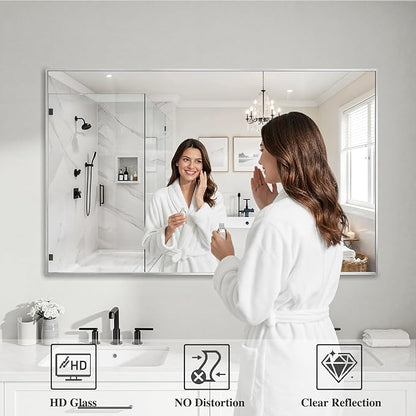 Koonmi Silver Rectangle Wall Mirror, 30x48 Inch Bathroom Mirror, Aluminum Frame Vanity Mirror for Entryway, Living Room, Bedroom Bathroom, Hangs Horizontally or Vertically
