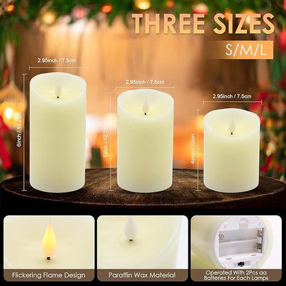 Flameless LED Candles Light, ALED Light 3 Pack Warm White Plus Multicolor Real Wax Battery Operated Electric LED Battery Candles with Timer FLameless Pillar Candles for Decoration