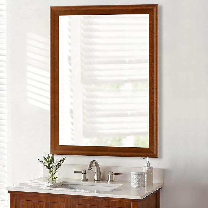 Tanmicoshomy Wood Bathroom Mirror 20x30 Inch, Wooden Framed Wall Mirrors with Tempered Glass for Bathroom Living Room Bedroom or Hallway
