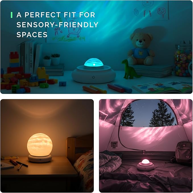 Orblux Calming Autism Sensory Light, Rechargeable Aurora Light Projector | 2-in-1 Globe Cover for Contained Sensory Effect or Open for Northern Lights Effect | Kids Night Projector, 15 Colors & Remote