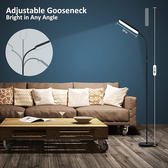 Wio-Mio Floor lamp, 15w/1000lm Bright LED Floor Lamp with Stepless Adjustable 3000K-6000K Colors and Dimmer, Remote and Touch Control, Adjustable Floor Lamp for Living Room