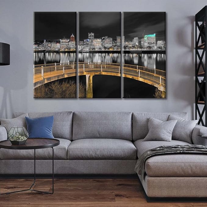 TUMOVO American Cityscape Canvas Wall Art City Skyline Wall Decor Living Room Ortland Oregon Skyscrapers Pictures Wall Decor for Bedroom Posters and Prints Framed Ready to Hang (42" Wx28 H)