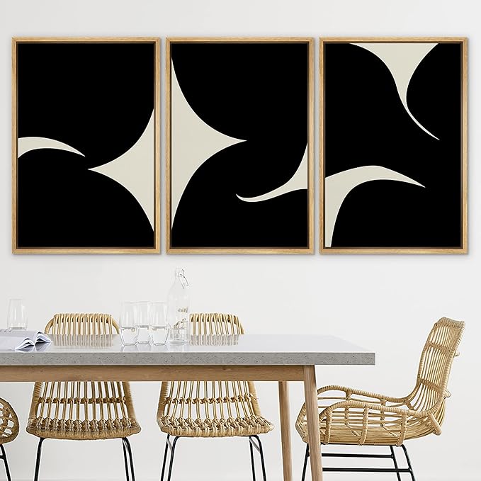 SIGNLEADER Framed Canvas Print Wall Art Set Duotone Minimal Ink Blot Geometric Landscape Abstract Shapes Illustrations Modern Art Boho Decorative for Living Room, Bedroom, Office - 16"x24"x3 NATURAL