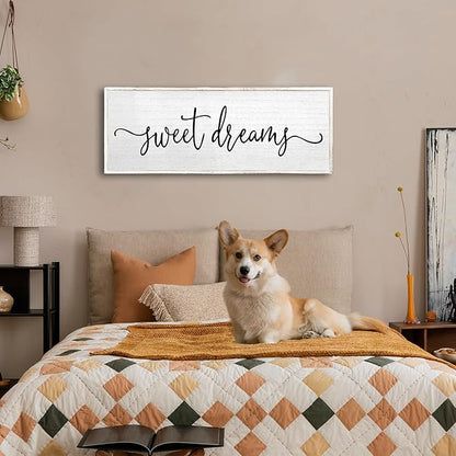 Sweet Dreams Wall Decor Above Bed Sign 32''×12'' Large Wood Framed Master Bedroom Guest Room Sweet Dreams Signs Farmhouse Rustic Wall Art Decoration (White)