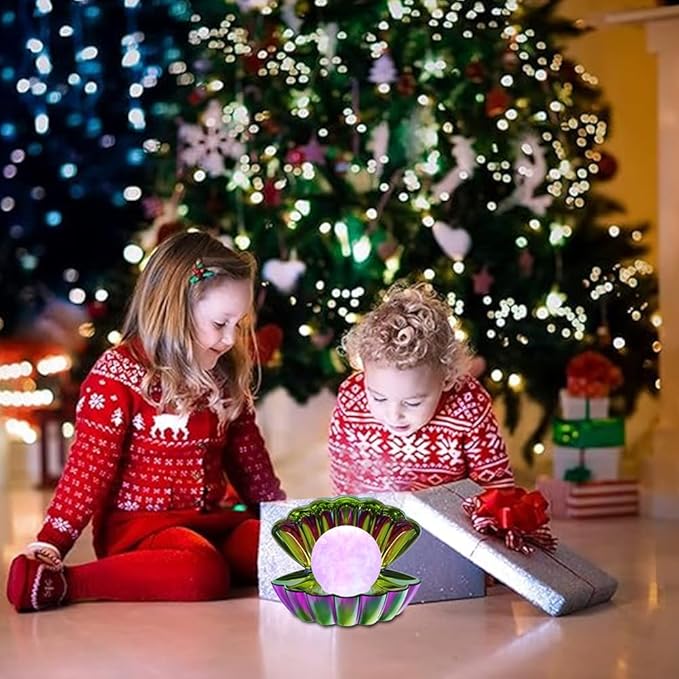 LKUA Shell Pearl Beach Themed Night Light, RGB 8 Colors Changing Mood Shell Pearl Lamps, Bedside LED Clamshell Portable Night Lights for Bar (Electroplating Colorful)