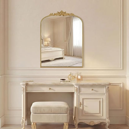 Gold Vintage Mirror 24x32 Inch, Laurel Leaf Ornate Beaded Frame Vertical Vanity Mirror, Antique Decorative Mirror for Bathroom, Bedroom, Entryway, Living Room