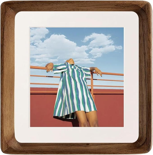 FLECHAZO 4x4 Picture Frame, Natural Walnut Wood 4x4 Frame with Mat for Pictures 3x3, Square Wall Gallery Photo Frame for Wall Mounting and Tabletop Display