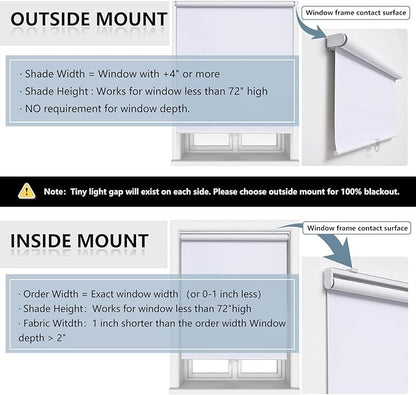 AOSKY Cordless Roller Shades Blackout Blinds for Windows Room Darkening Rolled Up Shades with Spring System, UV Protection Window Shades Door Blinds for Home and Office (33" W x 72" H, White)