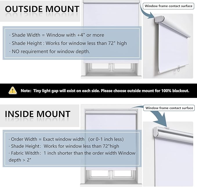 AOSKY Cordless Roller Shades Blackout Blinds for Windows Room Darkening Rolled Up Shades with Spring System, UV Protection Window Shades Door Blinds for Home and Office (39" W x 72" H,White)