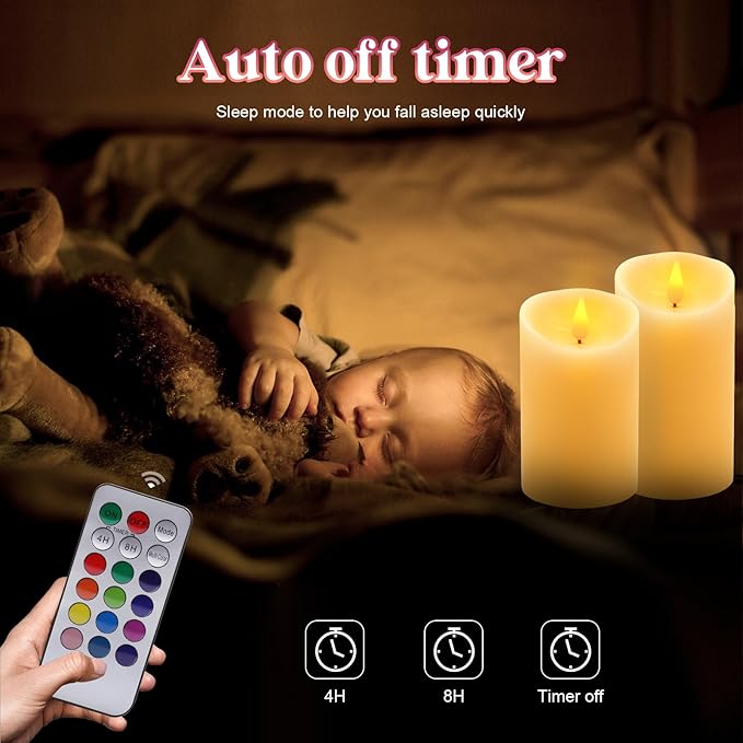 Rechargeable Candles Flickering with Remote,Flameless Candles Built-in Rechargeable Battery,RGB&Warm White Real Wax LED Candles for Home Decoration,Christmas,Party