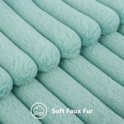 decorUhome Summer Cozy Faux Fur Throw Pillow Covers 20x20 Set of 2 Decorative Soft Plush Striped Modern Farmhouse Boho Couch Pillow Cases with Velvet Back for Sofa Bed Living Room, Aqua