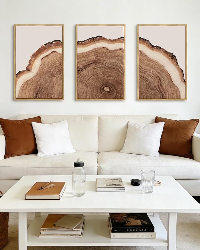 Drsoum Vintage Retro Tree Rings Wood Framed Wall Art Modern Wood Stump Nature Rustic Artwork Bedroom Living Room Ready to Hang 16x24in Natural Framed