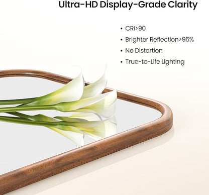 20"x30" Arch Wall Mirror Bathroom Mirror for Wall Mounted, Tempered Glass, Wood Grain Finish Frame Wall Mirror Decorative for Living Room Bedroom Entryway, Natural