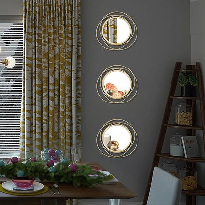 3 Set. Round Mirrors for Wall Decor Living Room Bedroom Bathroom Dining Room Metal Circle Mirror Set Boho Decorative Sunburst Wall Art Accent Entryway - Gold 9.5 in.