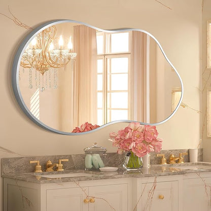 Dorlicecass Irregular Wall Mirror - Wall Mirrors Decorative 24"x36" Silver Asymmetrical Mirror Tempered Glass Aviation Aluminum Alloy Frame for Bathroom, Bedroom, Living Room, Cloakroom, Entryway