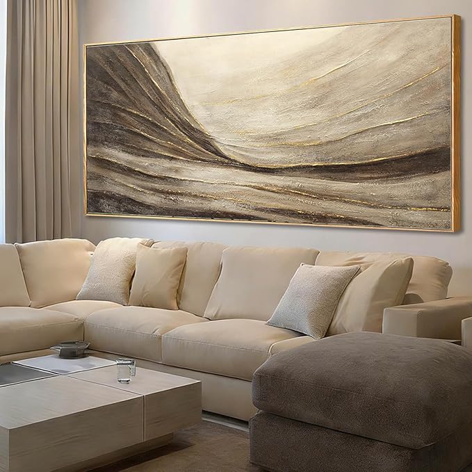WINKAILIN Textured Abstract Landscape Canvas Wall Art in Brown and Gold Modern Minimalist Flowing Line Artwork for Living Room Bedroom Office Wall Decor 40x88 Inch