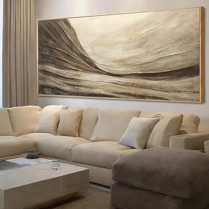 WINKAILIN Textured Abstract Landscape Canvas Wall Art in Brown and Gold Modern Minimalist Flowing Line Artwork for Living Room Bedroom Office Wall Decor 40x88 Inch