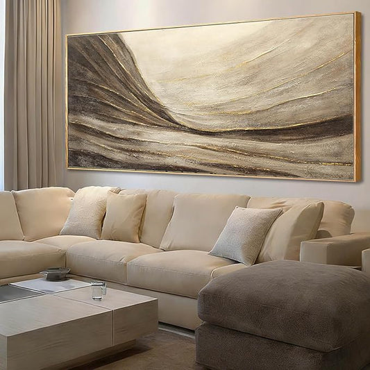 WINKAILIN Textured Abstract Landscape Canvas Wall Art in Brown and Gold Modern Minimalist Flowing Line Artwork for Living Room Bedroom Office Wall Decor 40x88 Inch