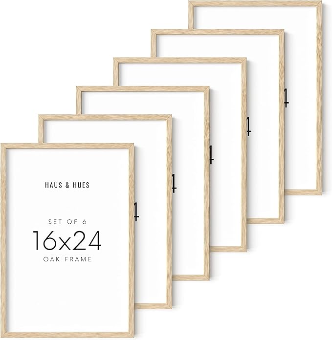 HAUS AND HUES Beige Oak Wood 16x24 Picture Frame - Modern Wood Wall Art Display - Lightweight 16x24 Frame for Art Prints, Photos, Posters - Ready-to-Hang Vertically & Horizontally (Set of 6)