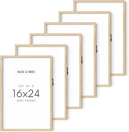 HAUS AND HUES Beige Oak Wood 16x24 Picture Frame - Modern Wood Wall Art Display - Lightweight 16x24 Frame for Art Prints, Photos, Posters - Ready-to-Hang Vertically & Horizontally (Set of 6)