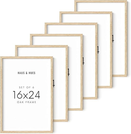 HAUS AND HUES Beige Oak Wood 16x24 Picture Frame - Modern Wood Wall Art Display - Lightweight 16x24 Frame for Art Prints, Photos, Posters - Ready-to-Hang Vertically & Horizontally (Set of 6)