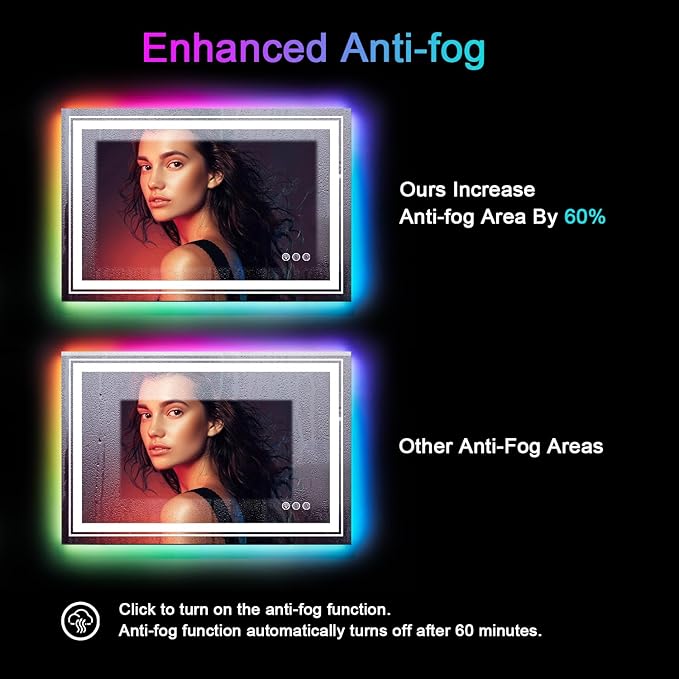Snowdool LED Mirror for Bathroom, 30"X36" with 8 RGB Backlit +3 Front Lit (Adjustable Individually), Anti-Fog, Lighted Bathroom Vanity Mirror for Wall, Shatterproof, Memory Function, Tempered Glass