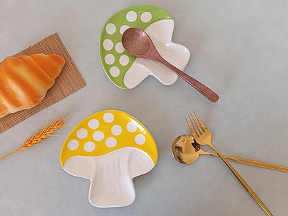 Ceramic Spoon Rest for Stove Top & Kitchen Counter Spoon Holder for Stove & Cooking Spoon Holder for Ladle Cute Spoon & Utensil Rest Tong Spatula Rest, Mushroom Kitchen Decor & Accessories (Yellow)
