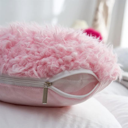 MOOWOO Pink Girl Heart Throw Pillow with Pillow Cover and Insert,Love Pillow，Valentines Day Decor, Shaggy Faux Fur Fluffy Pillow, Gift for Mothers,Girls (Pink,Heart Shape-15.7X15.7Inches)