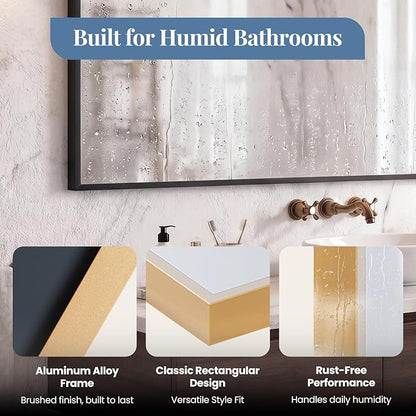 NEWBULIG 30" x 48" Gold Rectangle Bathroom Mirror for Wall, Morden Wall Mirror with Metal Frame, Tempered Glass, Vanity Mirror for Over Sink, Entryway, Living Room, Anti-Rust, Horizontal or Vertical
