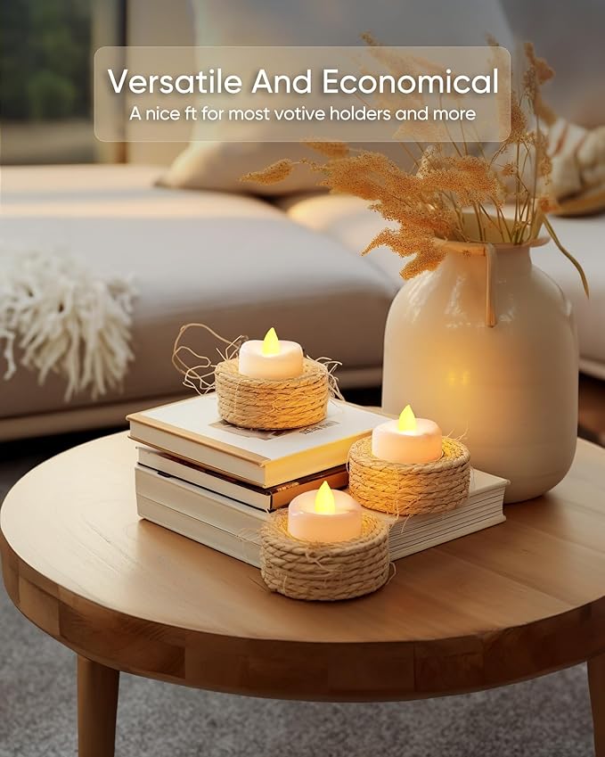 Merrynights LED Candles, 12-Pack Battery Operated Tea Lights, Flameless Flickering Tealights for Fall Home Party Wedding in Warm Yellow, 1.5'' D X 1.25'' H