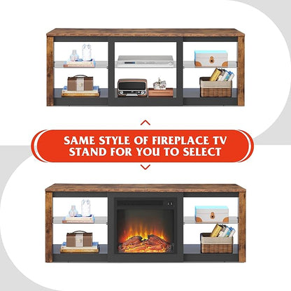 WLIVE RGB LED TV Stand for 65-Inch TV, 58-Inch Entertainment Center with Adjustable Glass Shelves, Modern Media Console for Living Room & Bedroom, Rustic Brown
