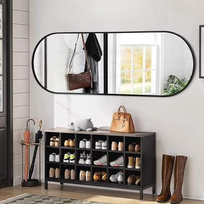 JJUUYOU Oval Full Length Mirror Black Metal Framed Bathroom Mirrors for Wall 63"X32" Inch Matte Bedroom Vanity Mirror Farmhouse Anti-Rust Tempered Glass Hangs Horizontally or Vertically Mirrors