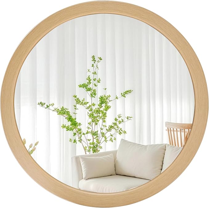 CULER Round Mirrors 36 Inch,Natural Vanity Wall Rustic Natural Mirror, Circle Tempered Glass Mirror for Bathroom Bedroom Living Room or Entryway