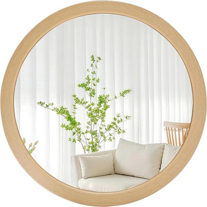CULER Round Mirrors 36 Inch,Natural Vanity Wall Rustic Natural Mirror, Circle Tempered Glass Mirror for Bathroom Bedroom Living Room or Entryway