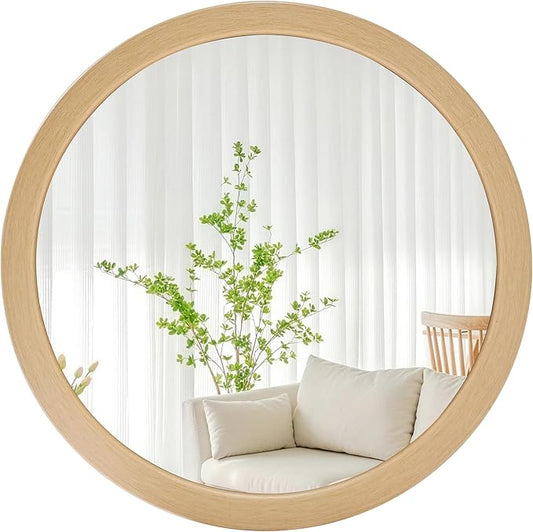 CULER Round Mirrors 36 Inch,Natural Vanity Wall Rustic Natural Mirror, Circle Tempered Glass Mirror for Bathroom Bedroom Living Room or Entryway