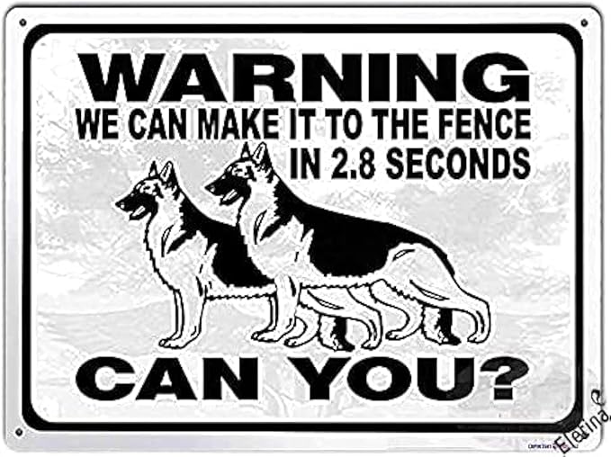 Art Wall Decor German Shepherd Dog Guard Dog Security Funny Metal Tin Sign Warning We Can Make It to The Fence Aluminum Sign 8x12 inches