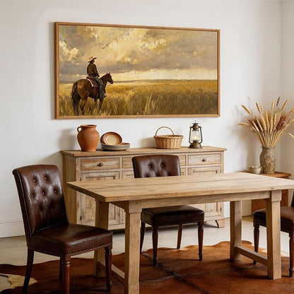 Aurlan Western Cowboy Framed Wall Art(40"x20"), Vintage Neutral Southwestern Horse Riding Canvas Artwork, Mid Century Modern Ranch Gobi Desert Landscape Decor for Man Cave Bedroom