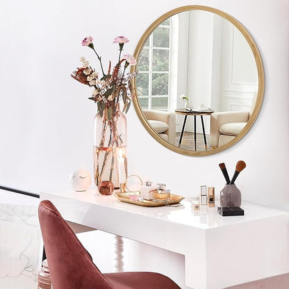 AOAOPQ Wall Mount Mirror for Bathroom Brushed Metal Framed Round Ative Hanging Small NaturalWoodgrain Mirror for Home Living Room Bedroom