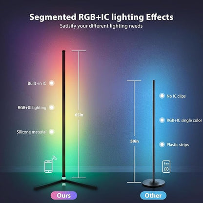WISIMMALL RGB Corner Floor Lamp, Bluetooth APP and Remote Control Music Sync LED Modern Floor Lamp for Living Room, Light Timing, 398 Dimmable Modes, 64.5" RGB Color Changing Mood Lighting