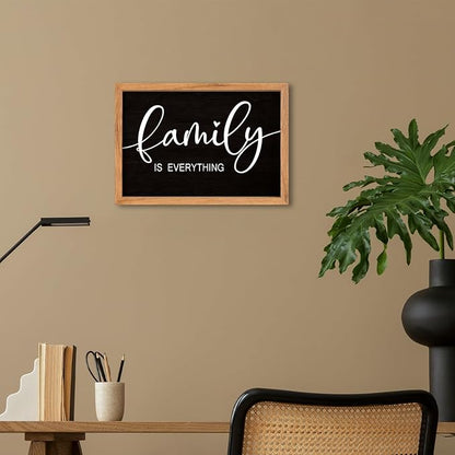 AuraPeak Family Is Everything Wall Decor Rustic Dining Room Sign for Horizontal Home Living Room Entryway Hallway Wood Hanging Plaque Wall Art Decoration (Wood Black 16"×10")